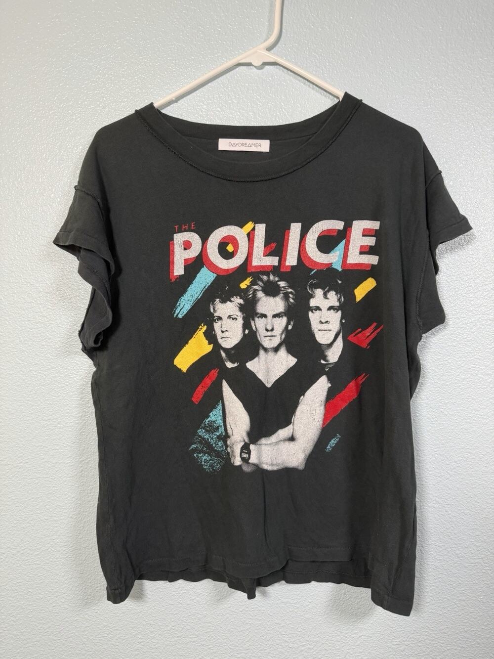 Daydreamer The Police Band Tee Women’s Large Black Distressed Graphic T Shirt
